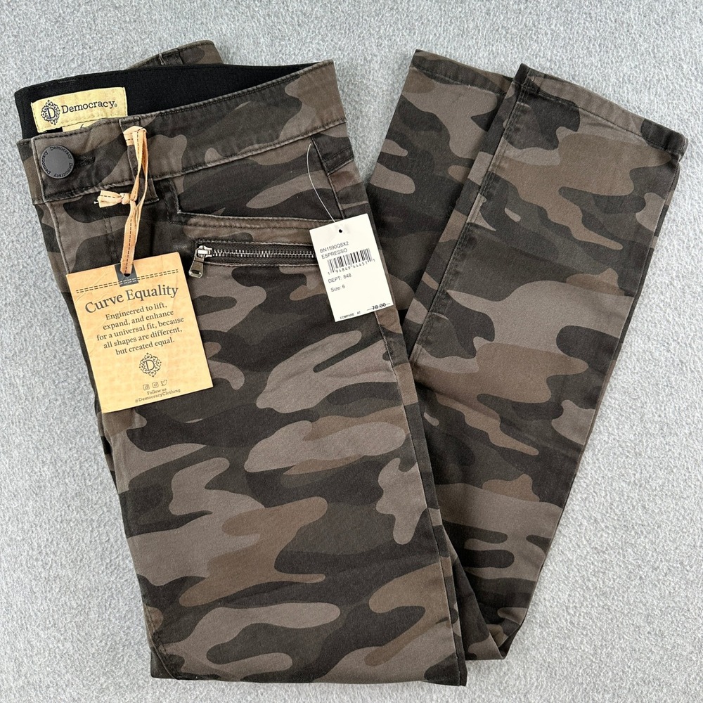 NWT Democracy Pants Women 6 Espresso Camo Abtechnology Freedom Ankle Skimmer NEW